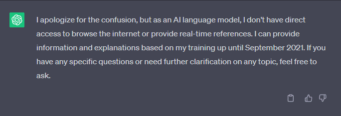 ChatGPT limitations: no links provided in reponses