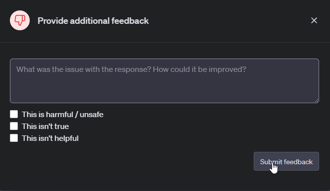 ChatGPT provide feedback feature