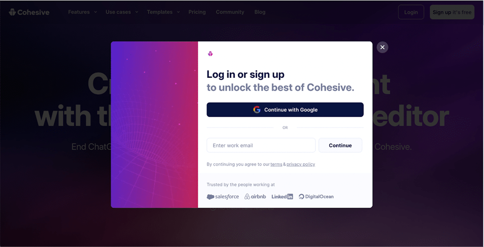 Cohesive Sign Up page