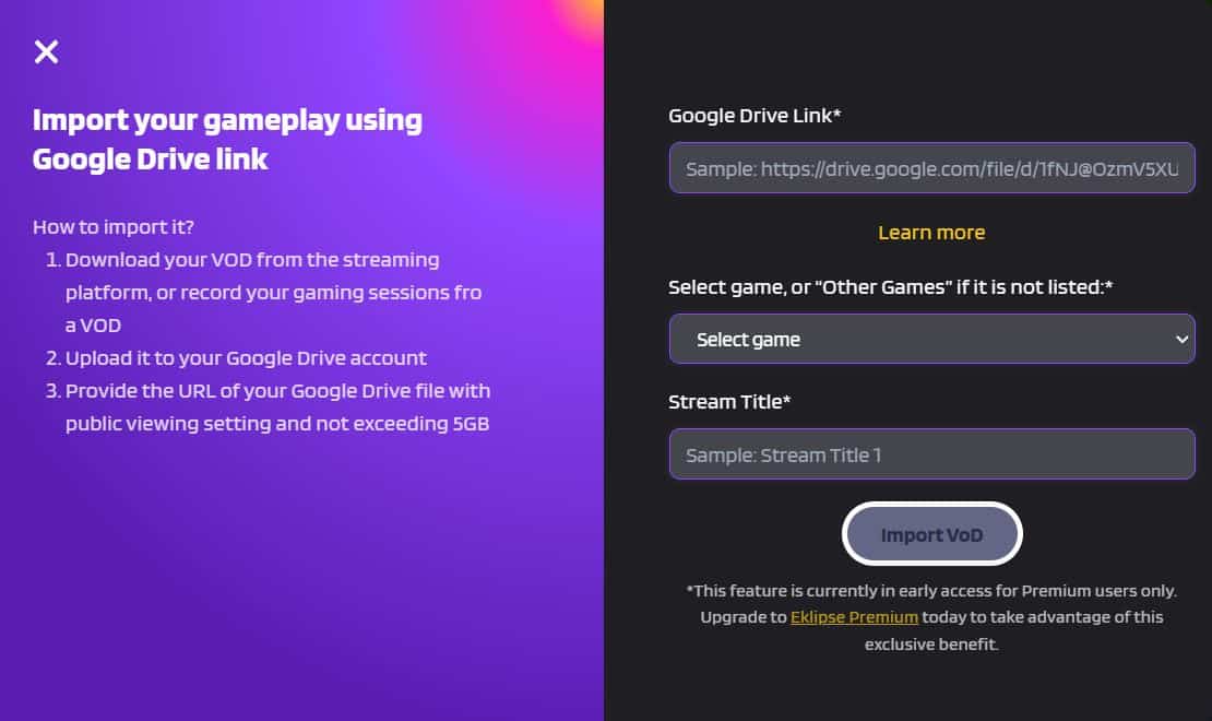 google drive option for uploading video clips