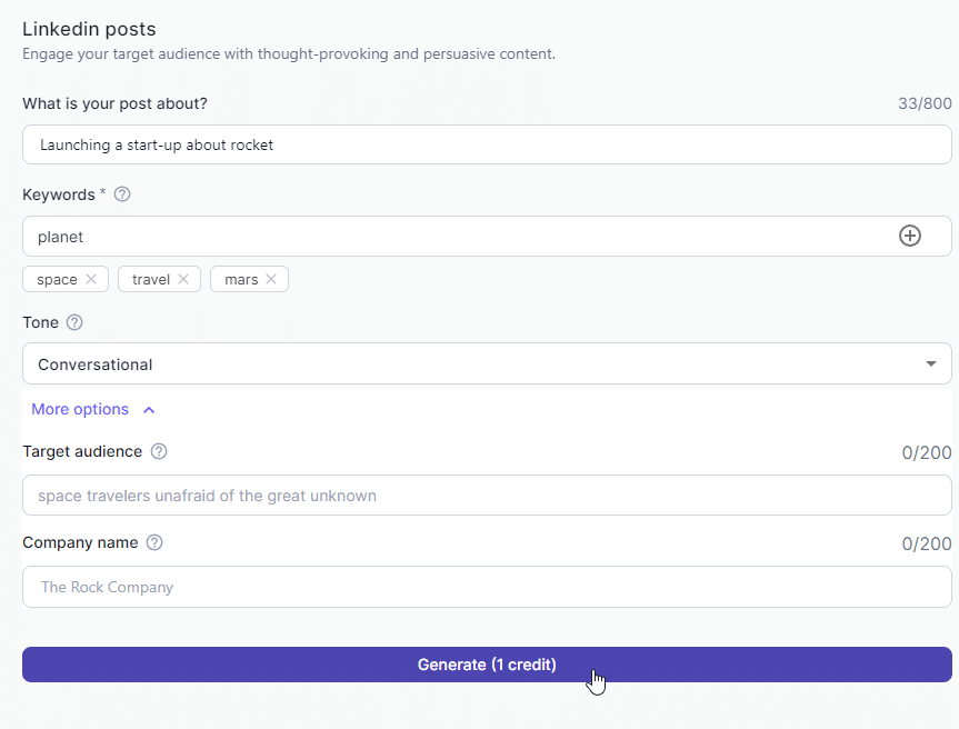 Hypotenuse AI generate content