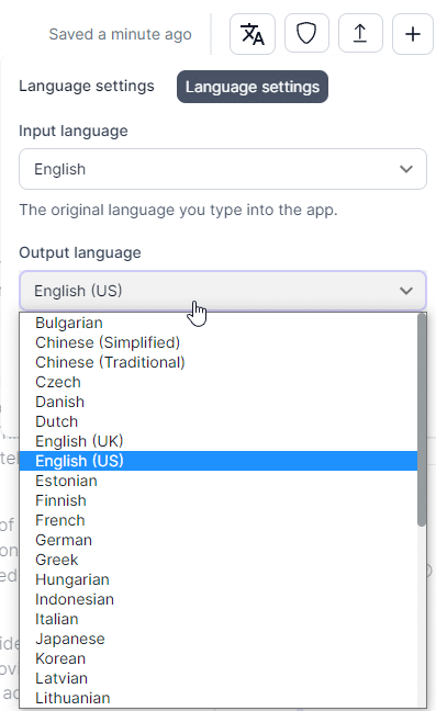 Hypotenuse AI language options