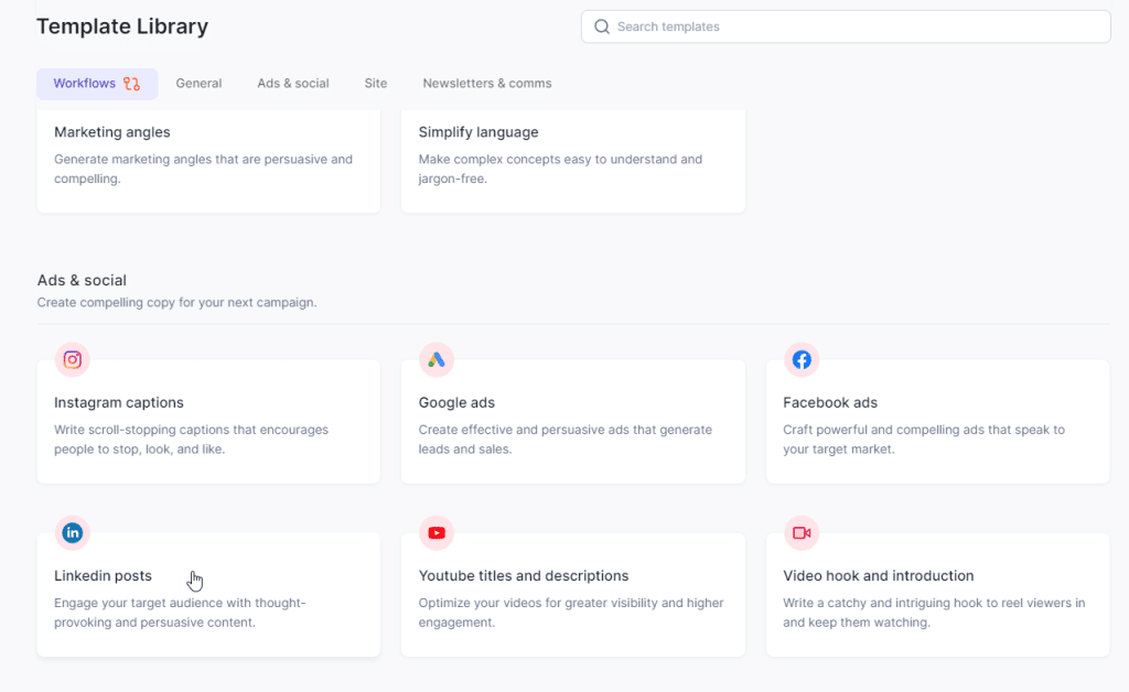 Hypotenuse AI templates library