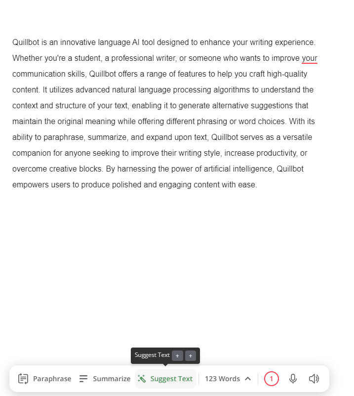 AI Writing Tool: QuillBot sample edit