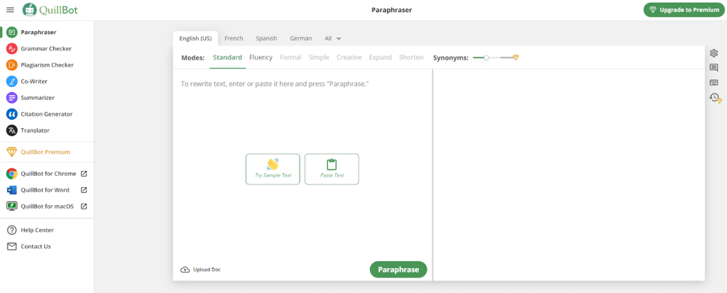 QuillBot Paraphraser feature