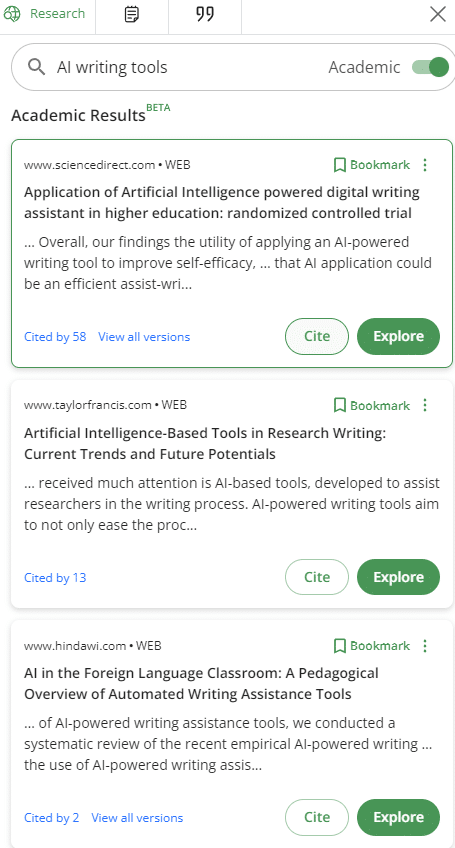QuillBot search results sample