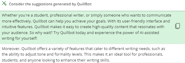QuillBot sample edit (more options)