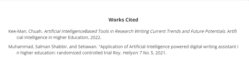 QuillBot works cited in document sample
