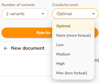 Rytr number of variants and creativity level