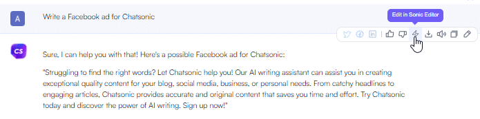Writesonic AI's results add to sonic editor