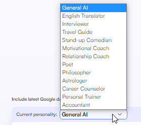 chatsonic current personality option