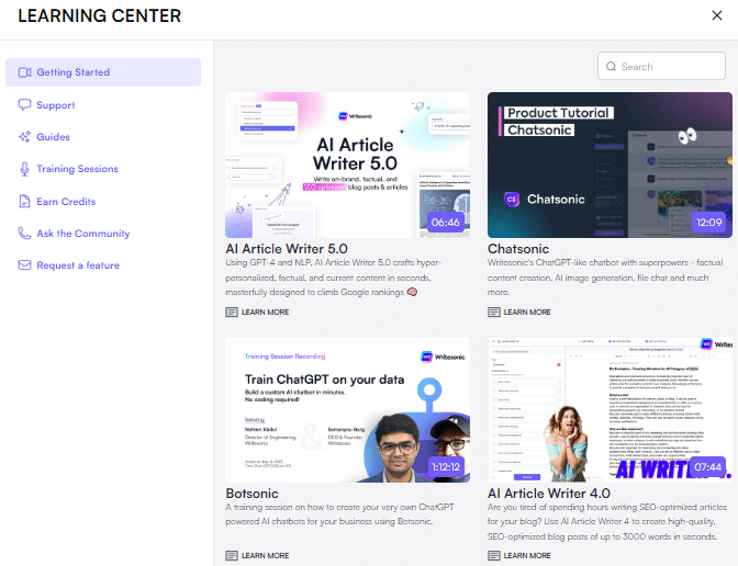 Writesonic AI's learning center