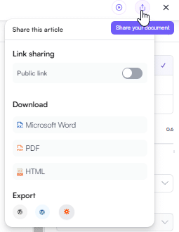 Writesonic AI's share document option
