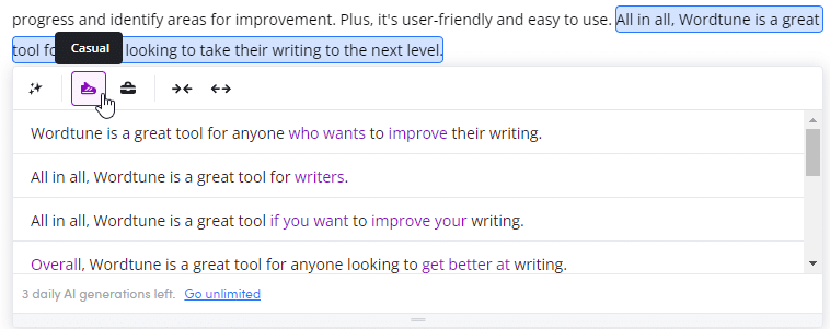 Wordtune edit options