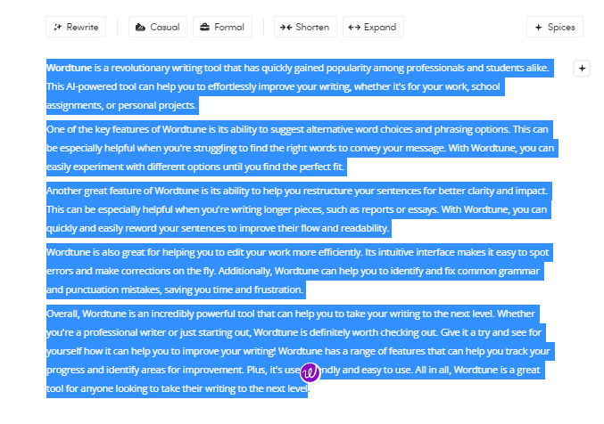 Wordtune limitations: save and share