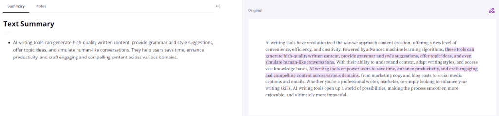 Wordtune's sample summary 1