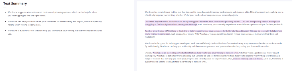 Wordtune's sample summary 2